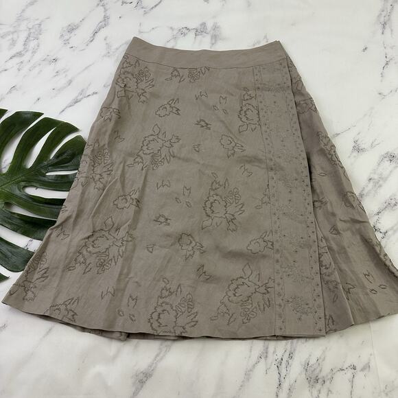 Ailleurs Womens Wrap Skirt Size 10 Taupe Gray Embroidered Floral A-Line - Picture 1 of 10